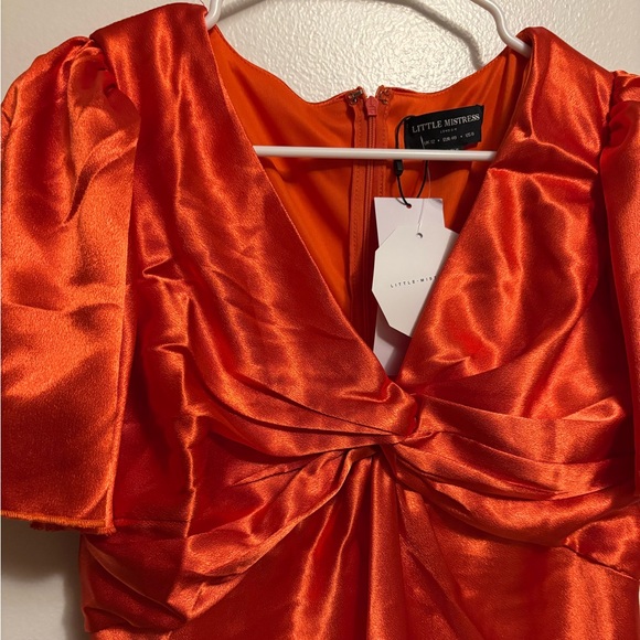 NWT Little Mistress Bridesmaid tea dress in sunset orange Sz 8 - Picture 3 of 7